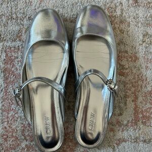 J. Crew Factory Shiny Silver Mules